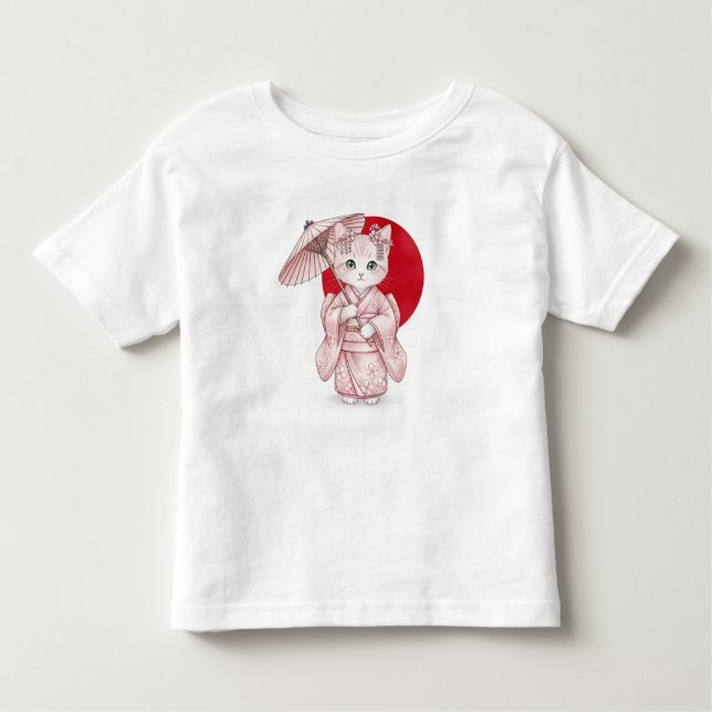 T-shirt Pour Les Tous Petits  Cat in Pink Kimono, by Natasha Us   (Devant)