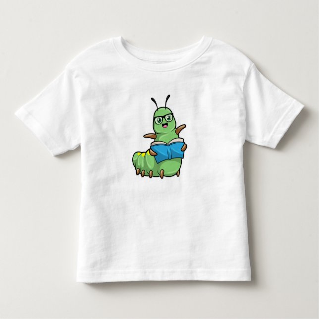 T-shirt Pour Les Tous Petits Caterpillar Nerd avec livre et lunettes (Devant)
