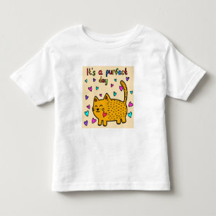T-shirt Pour Les Tous Petits C'est une journée parfaite, joli chat avec des cœu