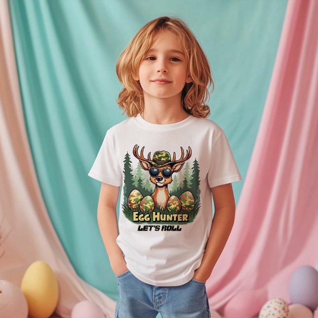 T-shirt Pour Les Tous Petits Chasseur d'oeufs de Pâques Allons-y Caméléon Cerf (Créateur téléchargé)