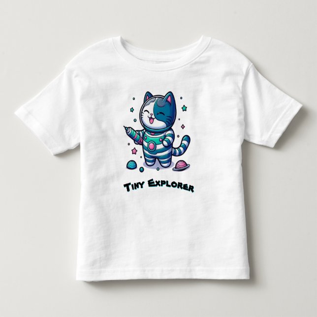 T-shirt Pour Les Tous Petits 🚀 Chat Astronaute de l'Espace Mignon 🐱  (Devant)
