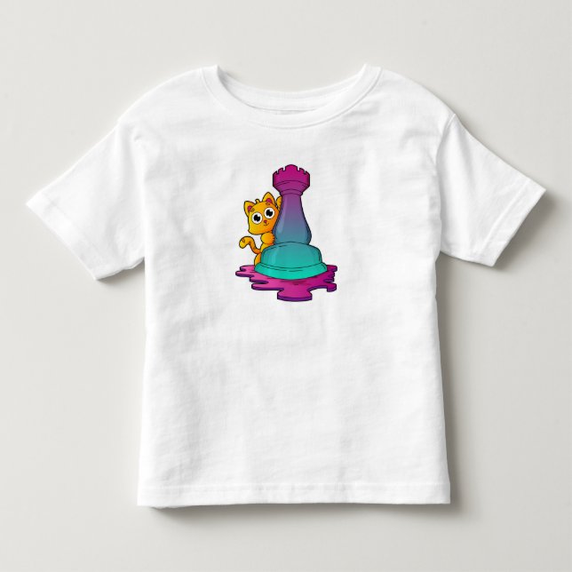 T-shirt Pour Les Tous Petits Chat aux échecs avec pièce d'échecs Roche (Devant)