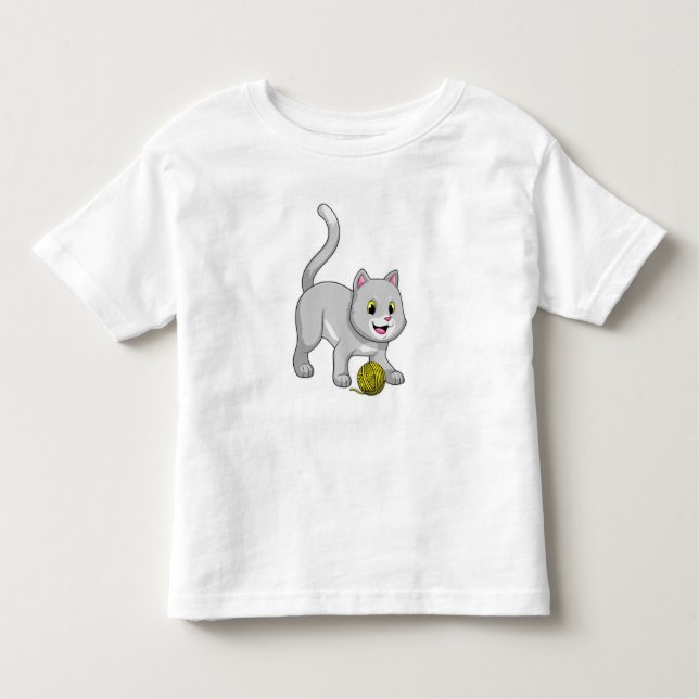 T-shirt Pour Les Tous Petits Chat avec bille de laine (Devant)
