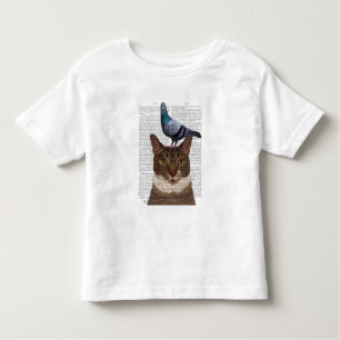 T-shirt Pour Les Tous Petits Chat avec Pigeon sur la tête