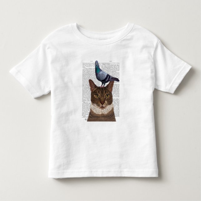 T-shirt Pour Les Tous Petits Chat avec pigeon sur tête (Devant)