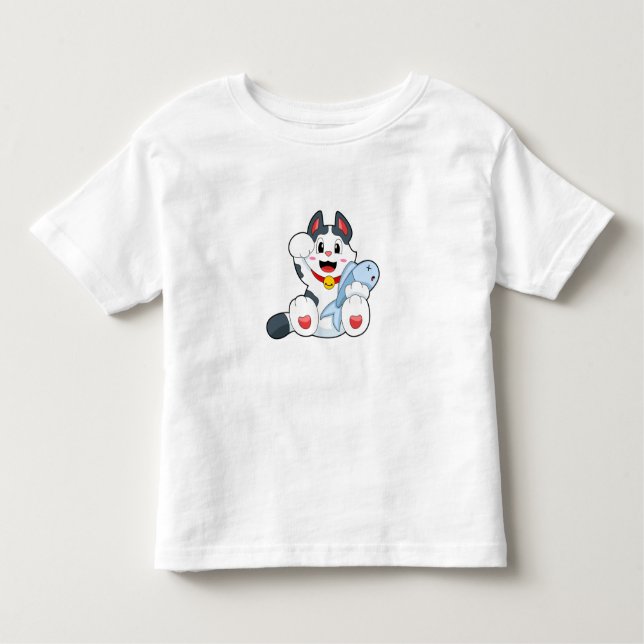 T-shirt Pour Les Tous Petits Chat avec poisson (Devant)
