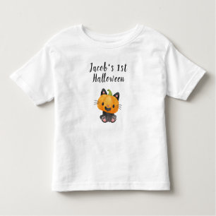 T-shirt Pour Les Tous Petits Chat Citrouille d'Halloween 1er mignonne avec nom