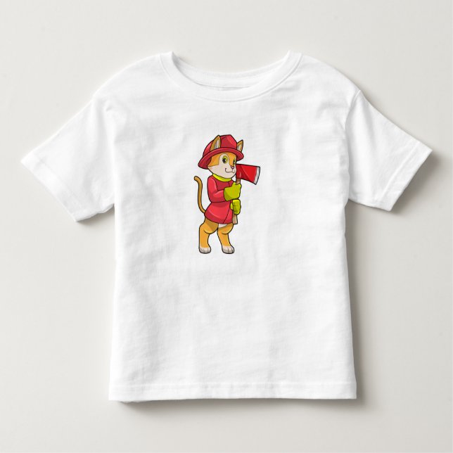 T-shirt Pour Les Tous Petits Chat comme pompier avec Ax (Devant)