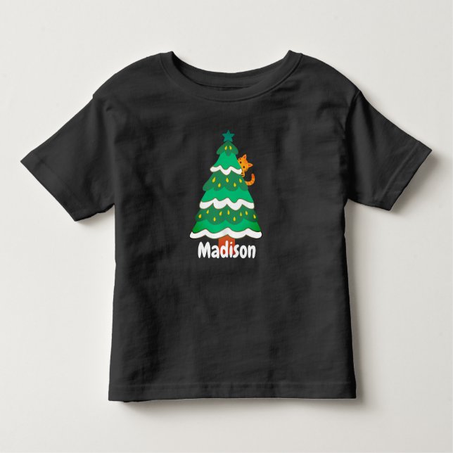 T-shirt Pour Les Tous Petits Chat d'arbre de Noël mignon Personnalisé (Devant)