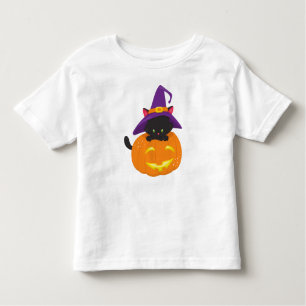 T-shirt Pour Les Tous Petits Chat d'Halloween, Chat noir, Casquette de sorcière