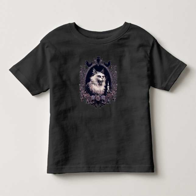 T-shirt Pour Les Tous Petits Chat d'Halloween, Éffrayant (Devant)