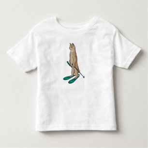 T-shirt Pour Les Tous Petits Chat en Ski avec Pôles de Ski & Ski