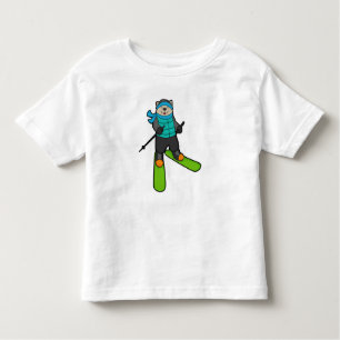 T-shirt Pour Les Tous Petits Chat en Skier avec Ski