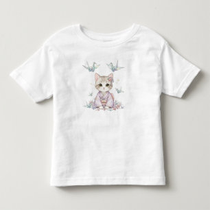 T-shirt Pour Les Tous Petits Chat Kawaii avec Grues en Origami, par Natasha Us