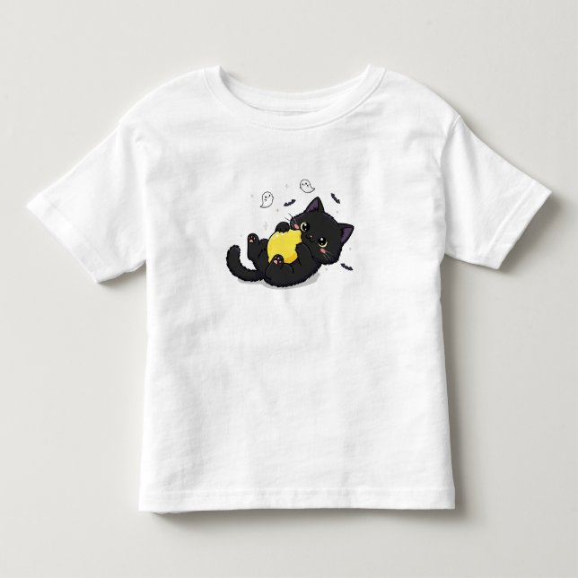 T-shirt Pour Les Tous Petits Chat noir Éffrayant et son citron (Devant)