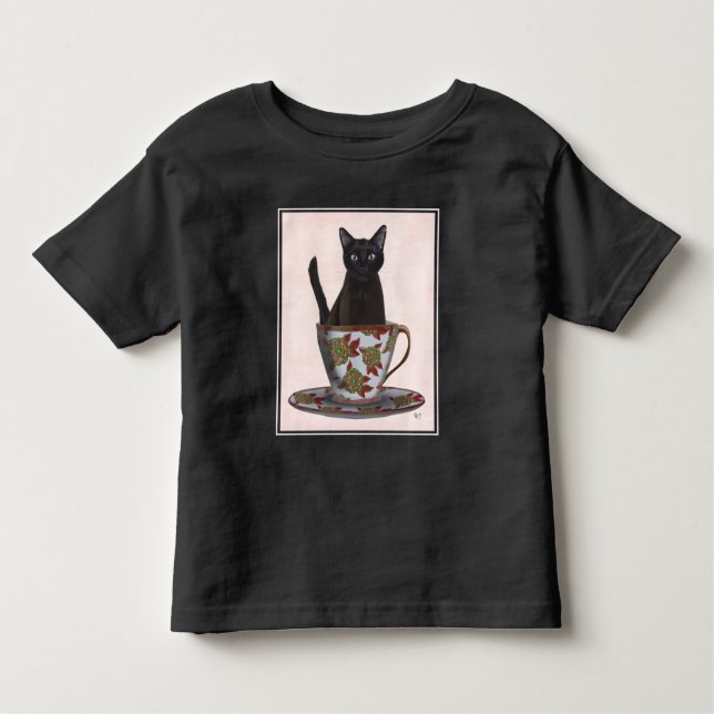 T-shirt Pour Les Tous Petits Chat noir en Teacup (Devant)