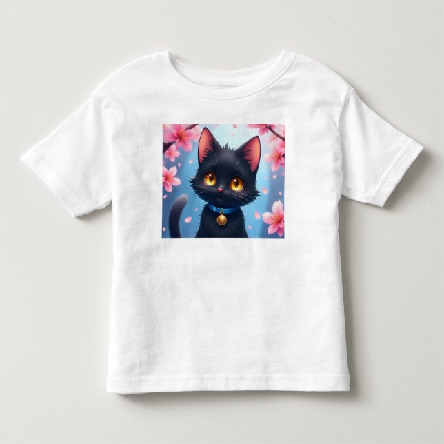 T-shirt Pour Les Tous Petits Chat noir mignon (Devant)