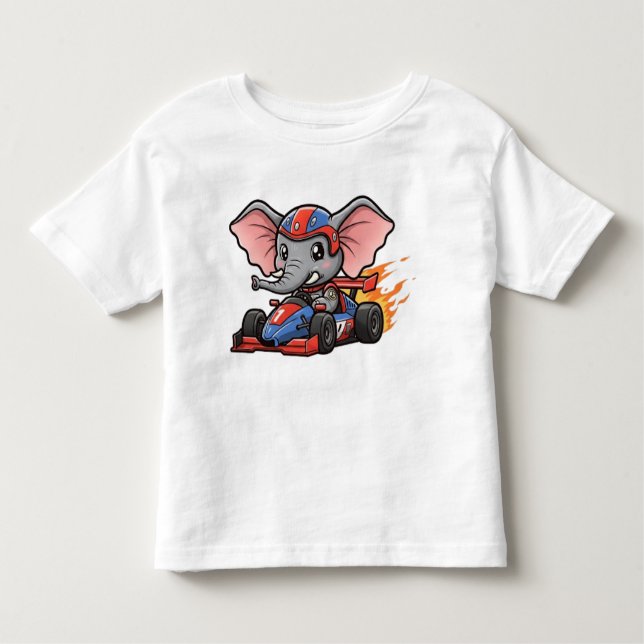 T-shirt Pour Les Tous Petits Chauffeur de voiture cousue bébé éléphant course (Devant)