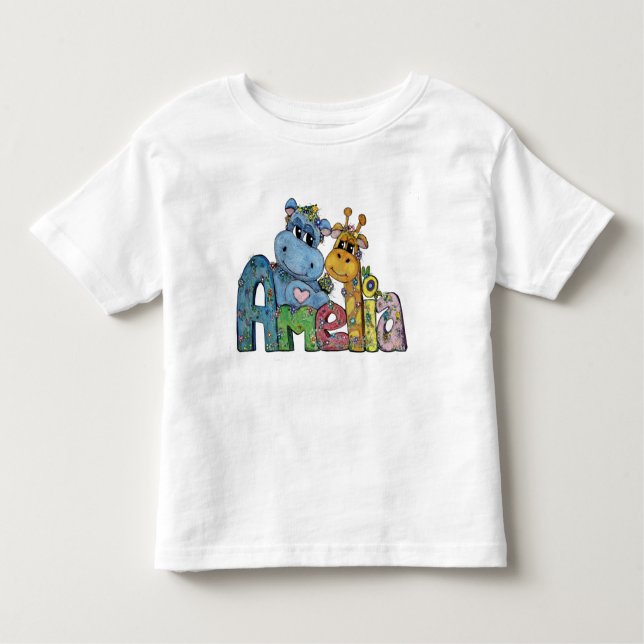 T-shirt Pour Les Tous Petits Chemise Amelia avec Hippo et Giraffe Art (Devant)