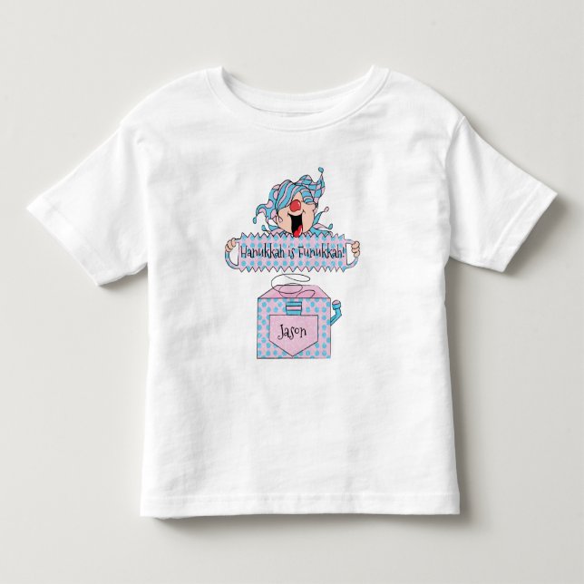 T-shirt Pour Les Tous Petits Chemise Bleue Rose Hanoucca "Toupie dans la Boîte" (Devant)