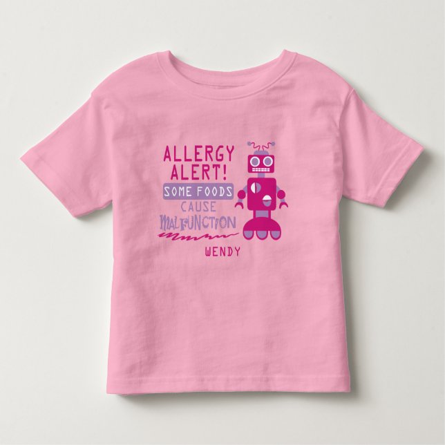 T-shirt Pour Les Tous Petits Chemise d'alerte d'allergie alimentaire Robot rose (Devant)