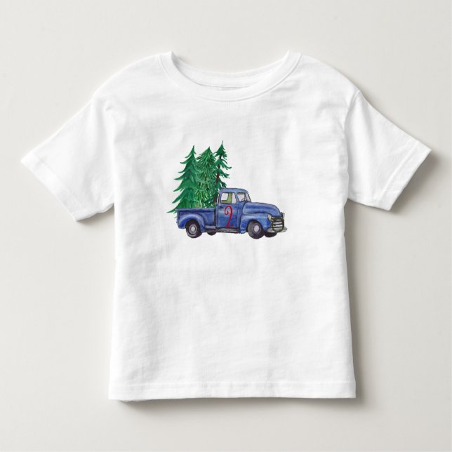 T-shirt Pour Les Tous Petits Chemise d'Anniversaire Bleue Camion Arbre (Devant)