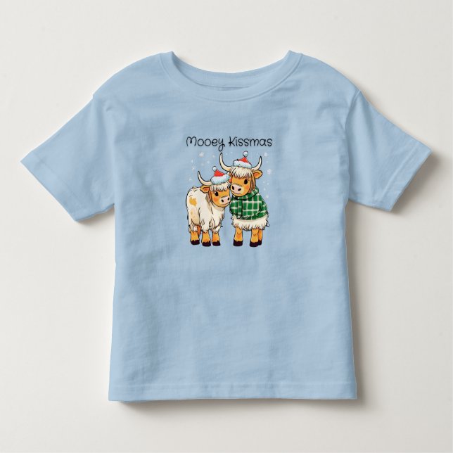 T-shirt Pour Les Tous Petits Chemise de Noël Mooey Kissmas Cartoon Vache (Devant)