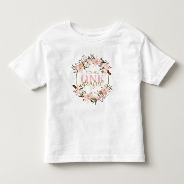 T-shirt Pour Les Tous Petits Chemise Miss ONEderful anniversaire, Boho, Floral (Devant)