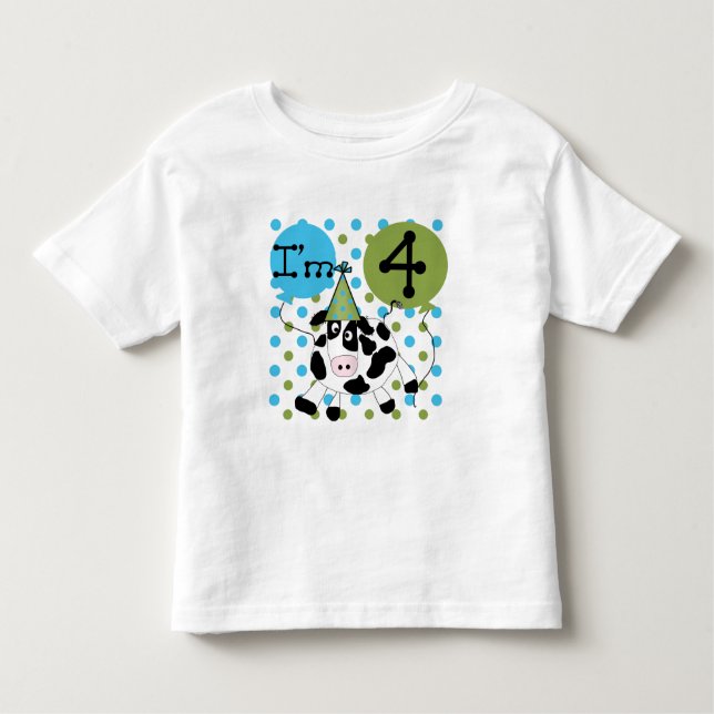 T-shirt Pour Les Tous Petits Chemises et cadeaux Blue Cow 4th Birthday (Devant)