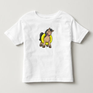 T-shirt Pour Les Tous Petits Cheval à la plage avec bouée de natation