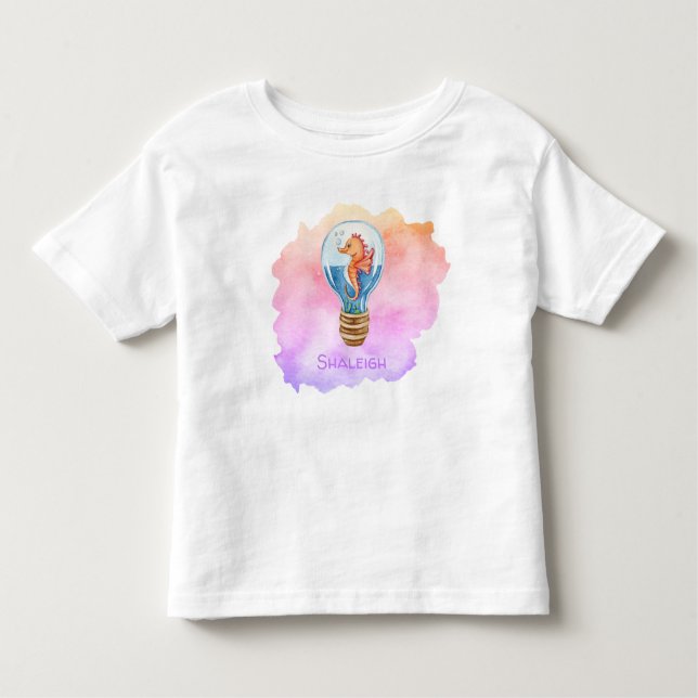 T-shirt Pour Les Tous Petits Cheval de mer Whimsical dans Lightbulb sur Aquarel (Devant)