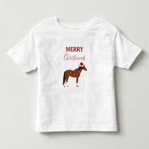 T-shirt Pour Les Tous Petits Cheval de Noël Chapeau de Père Noël Lumières de No