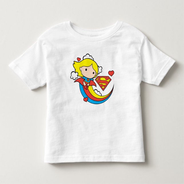 T-shirt Pour Les Tous Petits Chibi Supergirl volant arc-en-ciel (Devant)