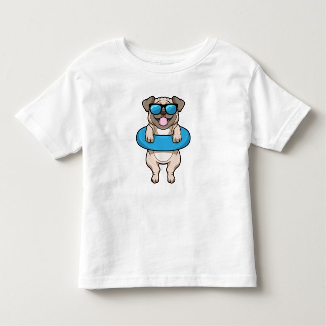 T-shirt Pour Les Tous Petits Chien à la natation avec anneau de natation (Devant)