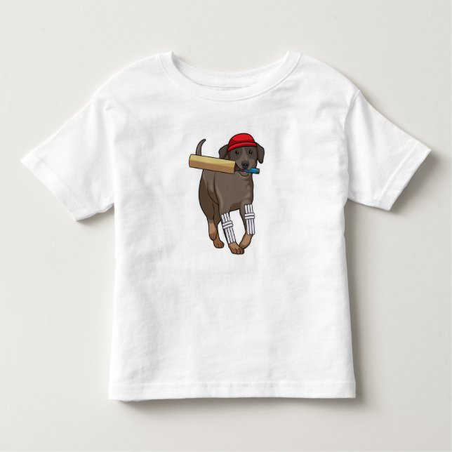 T-shirt Pour Les Tous Petits Chien au cricket avec batte de cricket (Devant)