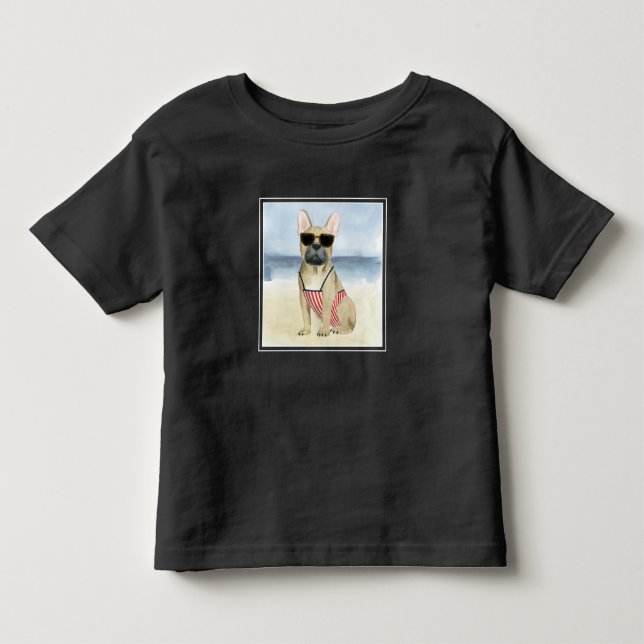T-shirt Pour Les Tous Petits Chien chaud | Chiot En Lunettes De Soleil À La Pla (Devant)