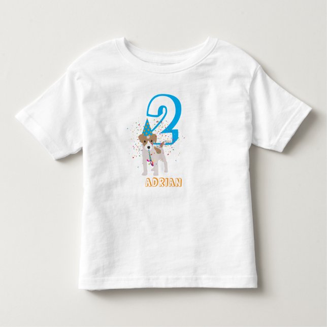 T-shirt Pour Les Tous Petits Chien Chiot Animal Anniversaire Fête Enfants Âge (Devant)