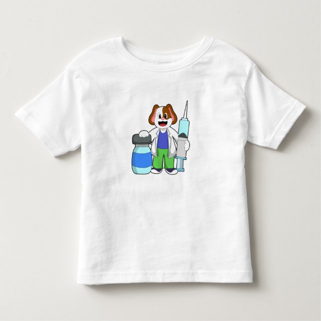 T-shirt Pour Les Tous Petits Chien comme docteur avec seringue (Devant)