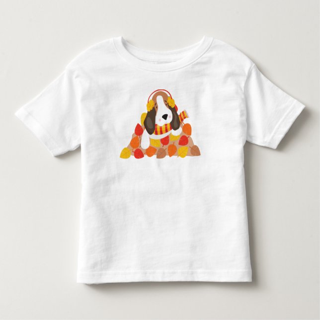 T-shirt Pour Les Tous Petits Chien d'automne, Chien mignon, Hache de Basset, Fe (Devant)