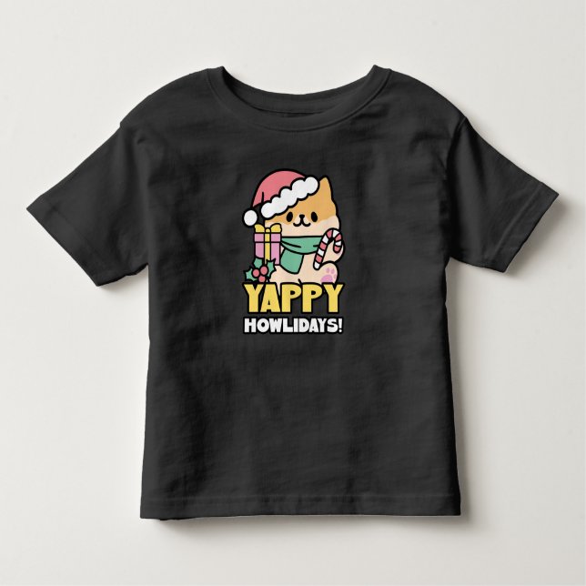 T-shirt Pour Les Tous Petits Chien de Noël mignon - Yappy Howlidays (Devant)