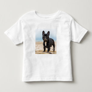 T-shirt Pour Les Tous Petits Chien de taureau français jouant dans le sable