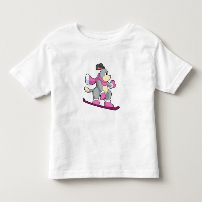 T-shirt Pour Les Tous Petits Chien en Snowboardeur avec Sonowboard (Devant)