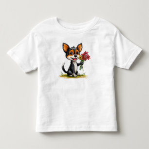 T-shirt Pour Les Tous Petits Chien Mignon Avec Fleurs Cadeau Pour Enfants