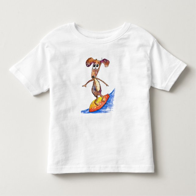 T-shirt Pour Les Tous Petits Chien mignon Whimsical sur Surboard (Devant)