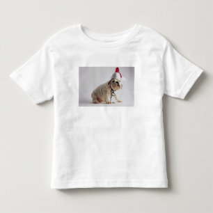 T-shirt Pour Les Tous Petits Chiot de bouledogue utilisant le casquette de Pèr