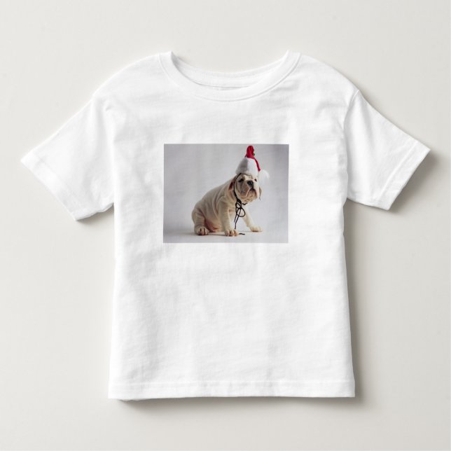 T-shirt Pour Les Tous Petits Chiot de bouledogue utilisant le casquette de Père (Devant)