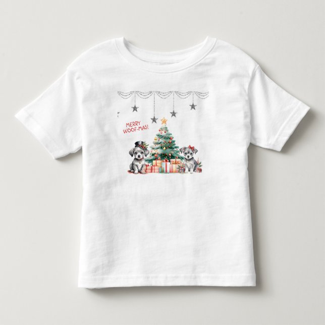 T-shirt Pour Les Tous Petits Chiots Fantaisistes à Côté du Sapin de Noël   (Devant)