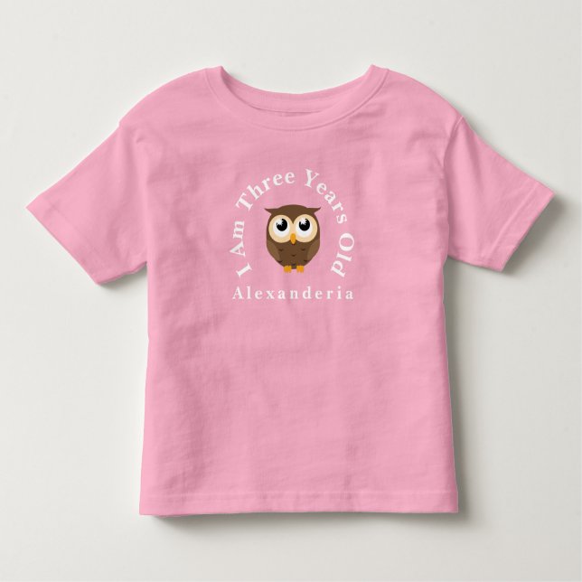 T-shirt Pour Les Tous Petits Chouette Brown Anniversaire ajouter nom, J'ai 3 an (Devant)