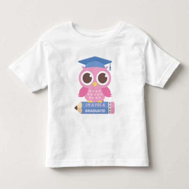 T-shirt Pour Les Tous Petits Chouette Rose Cute Sur Crayon, Pré K Graduate (Devant)