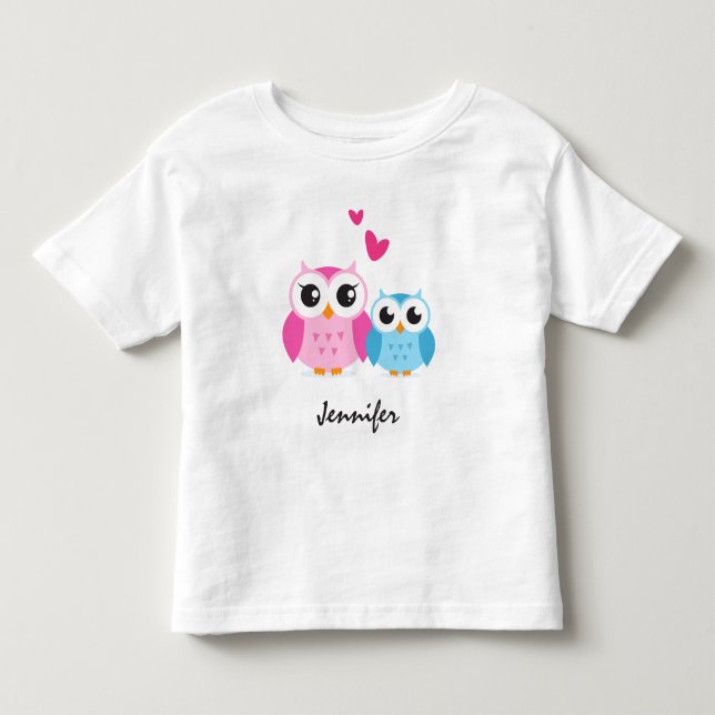 T-shirt Pour Les Tous Petits Chouettes de dessin mignonnes avec le coeur nom pe (Devant)